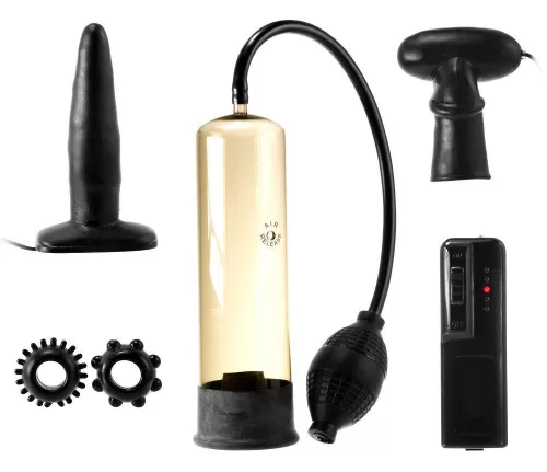 Me You Us Szett Péniszpumpa, Két péniszgyűrű, Vibráló anál plug, Vibrátor fejhez Fekete