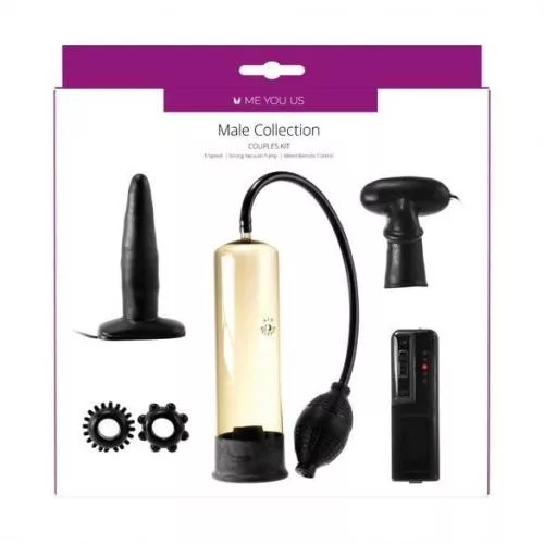 Me You Us Szett Péniszpumpa, Két péniszgyűrű, Vibráló anál plug, Vibrátor fejhez Fekete
