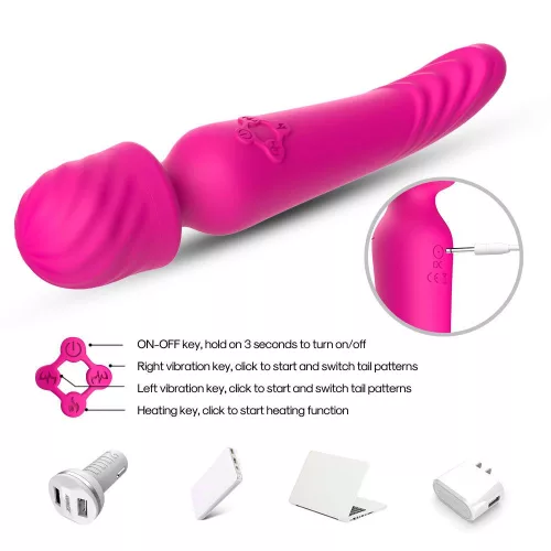 Masszázs vibrátor 9 rezgés, állandó 42 °C, USB töltés 22 cm rózsaszín