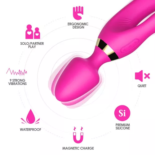 Magic Wand Vibrátor 9 rezgésfokozat, USB-töltés, vízálló rózsaszín 236 mm