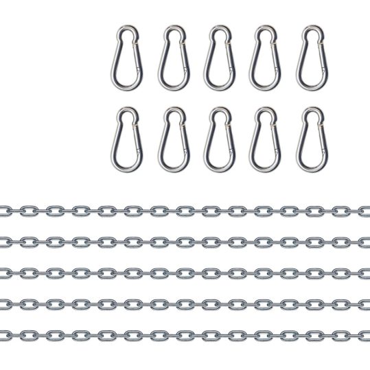 5 db lánc és 10 fém karabiner készlet