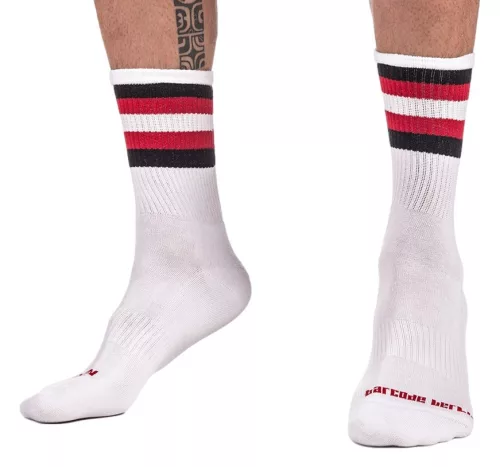 Prémium félzokni – fekete-fehér-piros csíkos dizájn