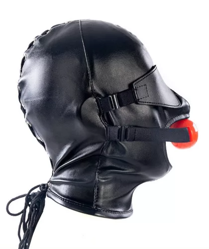 Fekete SM kötözős maszk gégeműtét gúnyával