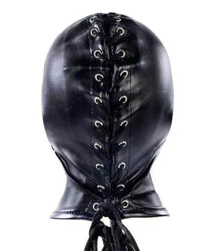 Fekete SM kötözős maszk gégeműtét gúnyával