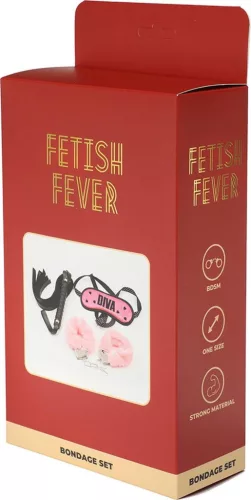 Fetish Fever Kötöző szett bilincs, maszk, ostor rózsaszín-fekete 3 részes