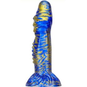   Dildo Fantasy Croq – prémium kék-arany dildó 19 cm-es hosszban