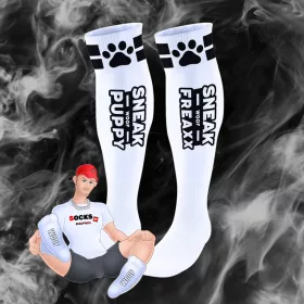 Puppy Tube – elegáns, magas zokni fekete-fehér színben