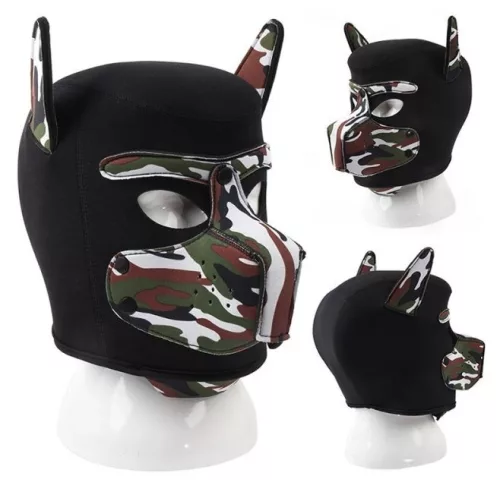 Puppy Neoprene – fekete-kamuflázs maszk kutyás stílusban