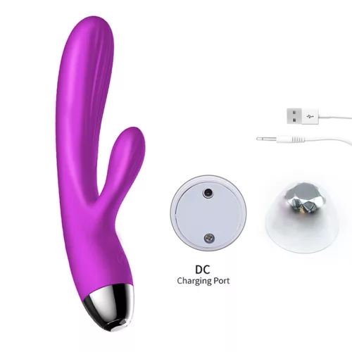 Wibrator królik Rezgő, pulzáló, melegíthető Lila USB töltés