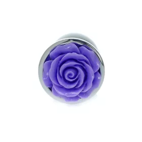   Anal plug Anatómiás, fém hűtő-melegítő 7 cm lila rózsa díszítéssel