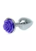 Anal plug Anatómiás, fém hűtő-melegítő 7 cm lila rózsa díszítéssel