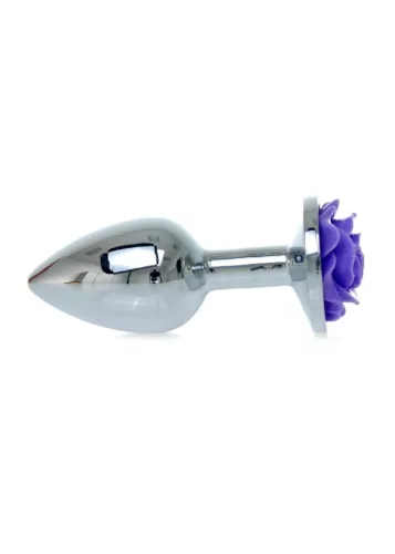 Anal plug Anatómiás, fém hűtő-melegítő 7 cm lila rózsa díszítéssel