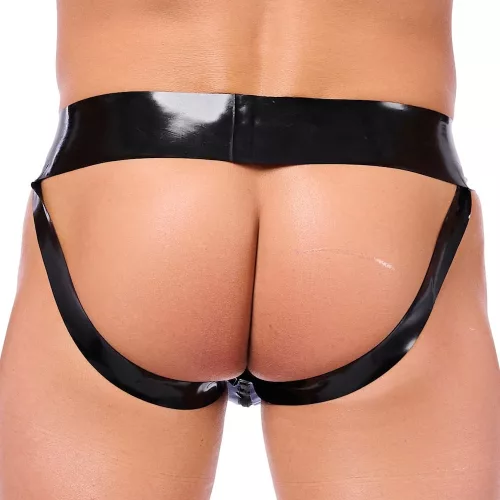 Xrub Latex Jockstrap – fekete-kék, érzéki jockstrap zipzárral