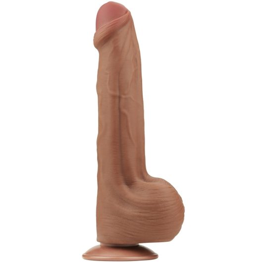 Prémium 29 cm-es kétszeres bőr hatású dildó - barna