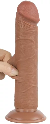 Prémium dildó – simogató bőrhatású, 17 x 4 cm, barna