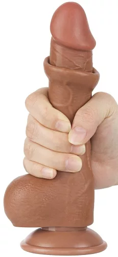 Érzéki barna dildó csúszó bőrhuzattal – 13 x 3,8 cm