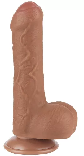 Prémium csúszó bőr dildó – 12 x 3,7 cm, barna