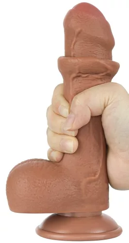 Prémium csúszó bőr dildó – 12 x 3,7 cm, barna