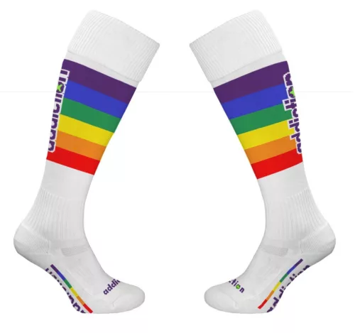 Pride Football – fehér szivárványos magas zoknik