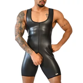   Neoprén bodysuit nyitott elöl-hátul fekete széles pántokkal