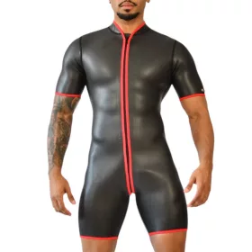   Xrub Rövid Neoprén Catsuit Elülső-hátsó cipzáras Fekete-piros
