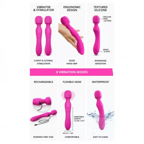 Twist Vibrátor Kettős motor, 8 mód 22 cm rózsaszín