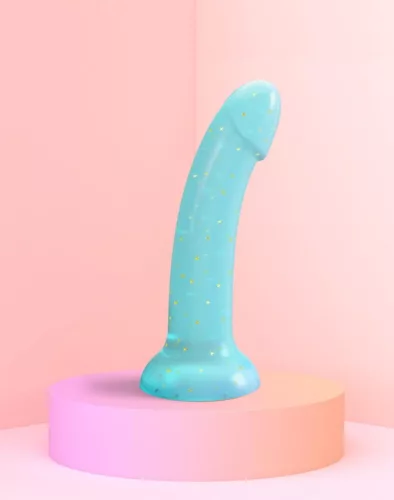 Dildolls Dildó Hajlított, tapadókorongos, vízálló 14 cm kék-arany csillagos