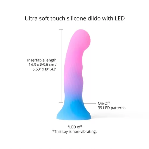 Love to Love Dildó LED világítással, 39 szín, puha szilikon 14,3 cm fekete