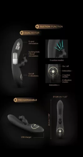 Dorcel Vibrátor G-pont és csikló stimuláló, szívó funkció 20 cm fekete