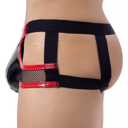 Fekete jockstrap fényes vinil hatással M-XXL méret
