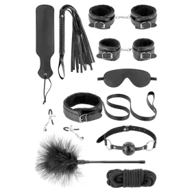  Fetish Tentation Bondage szett 10 darabos vegán bőr, kötöző, lánc, maszk, bíró, packa, piros-fekete