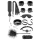 Fetish Tentation Bondage szett 10 darabos vegán bőr, kötöző, lánc, maszk, bíró, packa, piros-fekete
