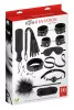 Fetish Tentation Bondage szett 10 darabos vegán bőr, kötöző, lánc, maszk, bíró, packa, piros-fekete