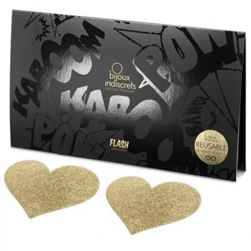 BIJOUX - Indiscrets Flash Golden Heart – érzéki mellbimbó takarók