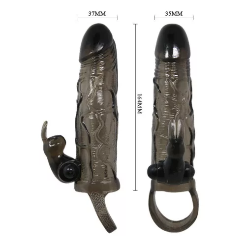 BAILE Brave Man – nyúl formájú péniszköpeny fekete 16,5 cm