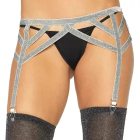 LEG AVENUE - ezüst lurex fűzőszalag öv, egy méret