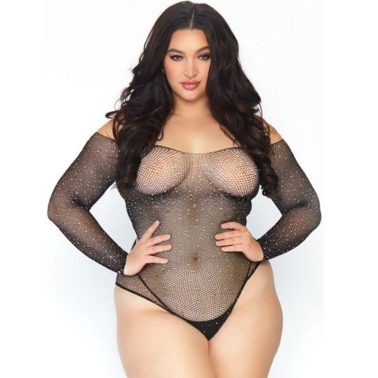 Leg Avenue – csillogó hálós bodystocking 1X-2X