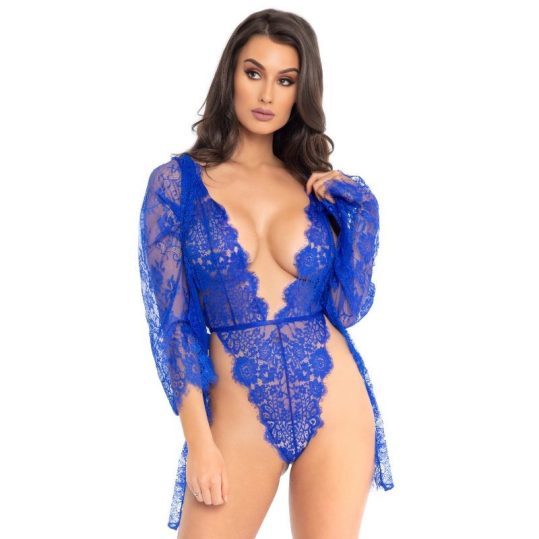 Leg Avenue – érzéki kék teddy és köntös szett