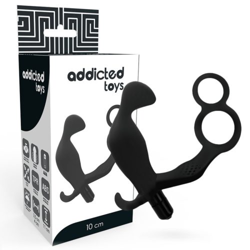 ADDICTED TOYS – fekete análplug dupla péniszgyűrűvel