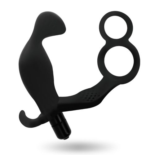 ADDICTED TOYS – fekete análplug dupla péniszgyűrűvel