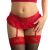 QUEEN LINGERIE – piros virágmintás harisnyatartó és tanga L/XL