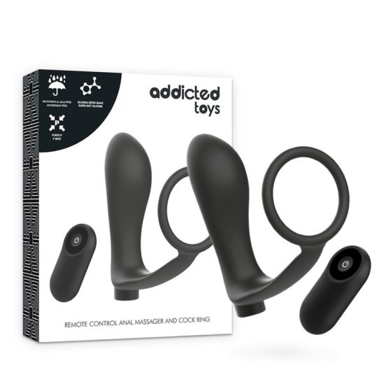 ADDICTED TOYS – fekete, újratölthető péniszgyűrű távirányítóval