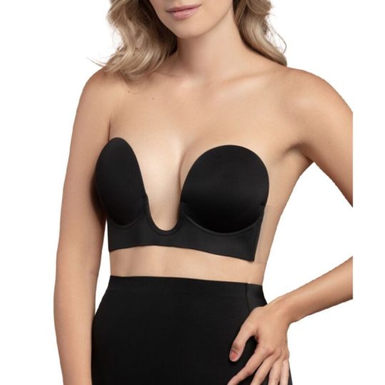 BYE-BRA – pánt nélküli fekete melltartó, U alakú, E kosár