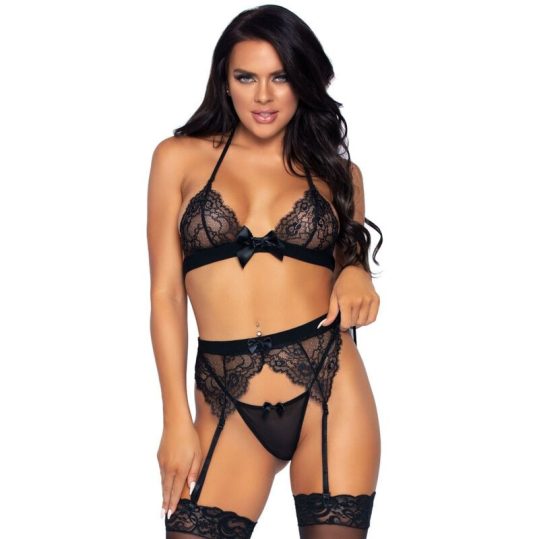 LEG AVENUE - három részes szett: top, harisnyatartó és tanga
