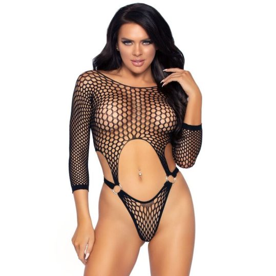 LEG AVENUE – elegáns bodysuit, tanga hátul, egy méret - fekete