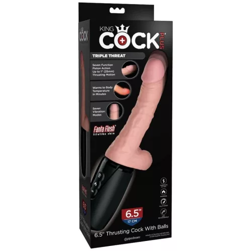 King Cock Plus Triple Threat lökő, melegítő vibrátor - bőrszínű