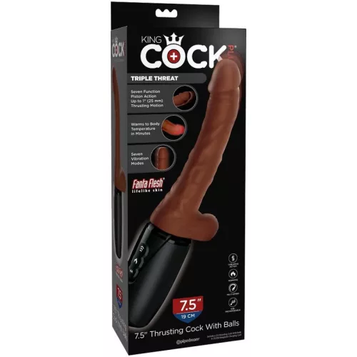 King Cock Plus Triple Threat lökő, melegítő vibrátor - barna