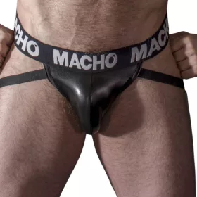 Macho MX25NC - fekete bőr jockstrap prémium kényelemhez