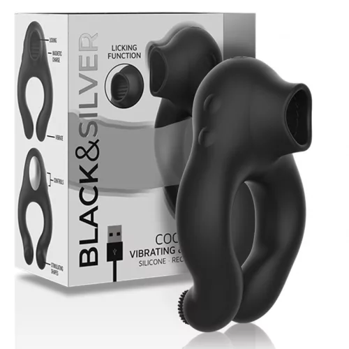 BLACK&SILVER - prémium vibráló gyűrű 3 motorral, újratölthető