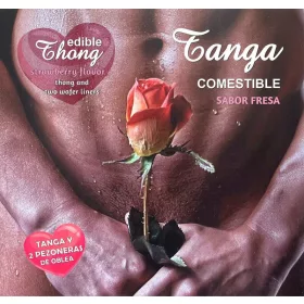   HOTFLOWERS - Férfi tanga + 2 eper wafert tartalmazó mellbimbó